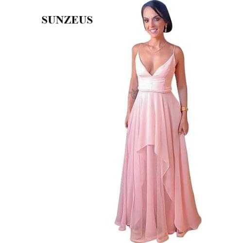 Sexy V-neck Spaghetti Straps Women Party Dress For Wedding Long Pink Chiffon Mother Of The Bride Dresses Formal Gowns