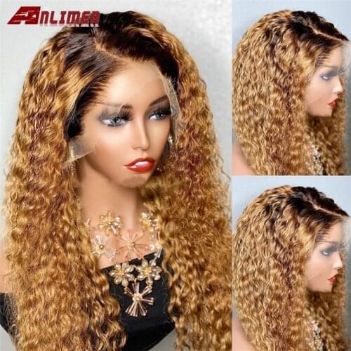 150% Density 13x6 Curly Human Hair Wigs Brazilian Remy Hair Ombre Honey Blonde Silk Lace Front Human Hair Wigs With Baby Hair