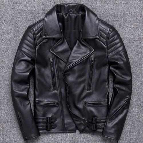2020 Genuine Leather Clothing Male Oblique Zipper Will Lapel Head Layer Cowhide Locomotive Serve Short Fund