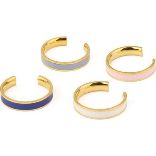 New Trendy Titanium Steel Colorful Enamel Rings For Women Delicate Adjustable Open Cuff Handmade Drop Oil Finger Ring Summer