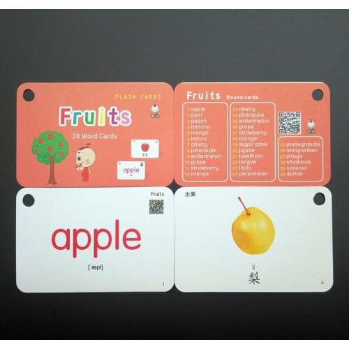 32Pcs/Set Fruits Vegetables Chinese & English Flash Cards Pocket Card Baby Chlidren Educational Toys