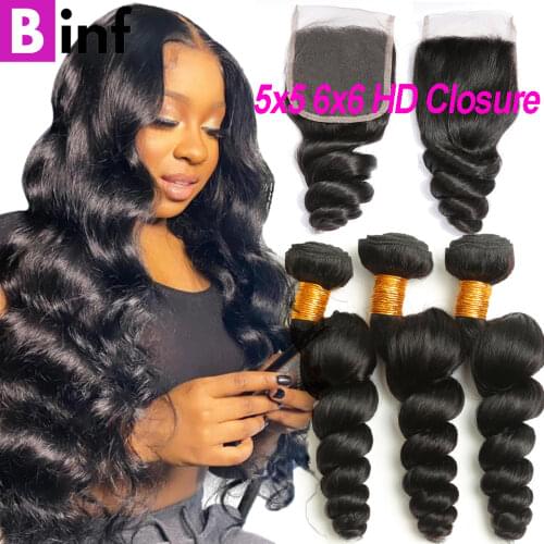 20 30 40 Inch Loose Wave Bundles with Closure 5x5 6x6 HD Lace Frontal with Bundles 4x4 Closure And Bundles Brazilan Remy Hair