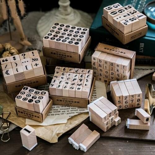 Arabic Numbers Vintage Typewriter Letters Of Alphabet Wood Stamp Set Hobby DIY Craft 9 Patterns Upper Lower Scrapbooking Design