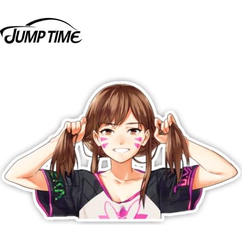 Jump Time 13cm x 7.5cm Car Stickers Overwatch D.Va Anime Decal Funny Car Styling Waterproof Auto Motor Cute Girl Graphics