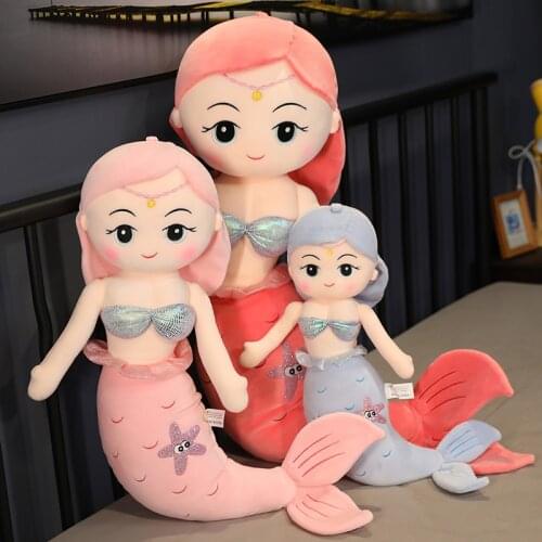 60-100cm Large Beautiful Mermaid Plush Toy Kids Girl Cartoon Stuffed Little Mermaid Doll Sofa Pillow Girlfriend Christmas Gifts