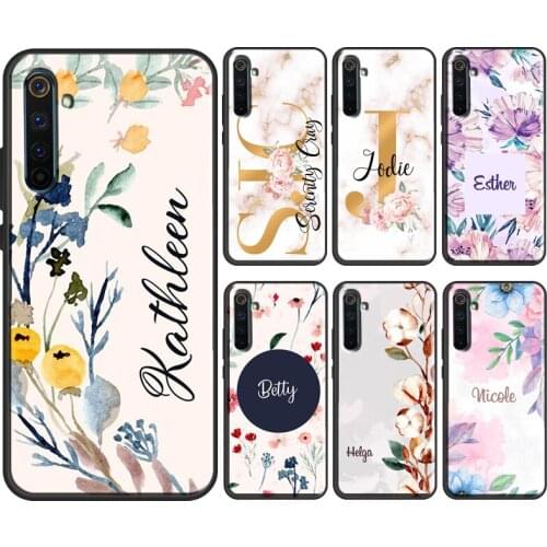 PERSONALISED floral name initial Case For OPPO Realme 7 6 8 Pro C3 C15 C21 7i GT Q3 Pro Cover For OnePlus 8 9 Pro Nord 8T