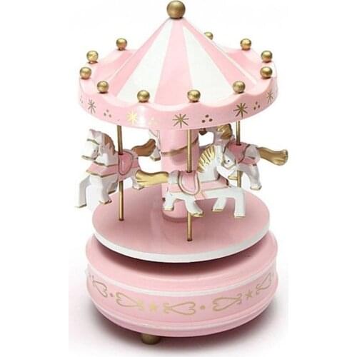 Wooden Merry-Go-Round Carousel Music Box for Kids Toys Wedding Birthdays Gift Wind-Up Horse Fairground Musical Box