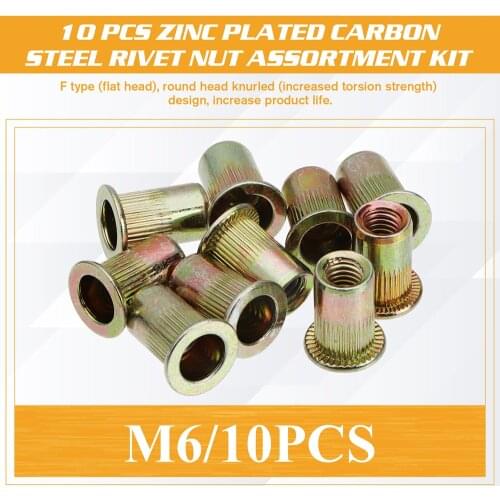 Electrapick Rivetnuts 10pcs M3 M4 M5 M6 M8 M10 Zinc Plated Rivet Nuts Set Nutserts Threaded Insert Nuts Flat Head Rivet Nuts