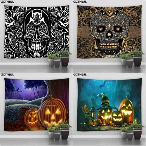 Halloween Tapestry Skull Pumpkin Ghost Horror Pattern Hippie Wall Hanging Large Tapestries Bohemian Living Room Bedroom Blanket