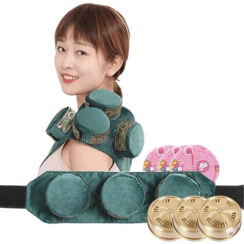 Green Velvet Bag Smokeless Moxibustion Box Chinese Moxa Sticks Burner Acupuncture Meridian Heating Therapy Warm Pain Relief