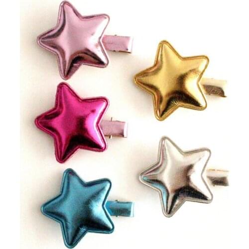 Hotsale Pink Girls Five Points Stars Design Shinning Hair Clips PU Modish Girls Party Hair Clips Crown Princess Plain Hairpins