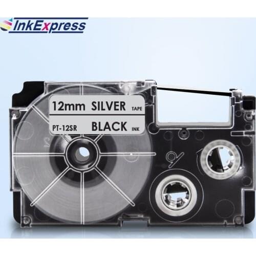 InkExpress 12mm XR-12SR Tape For CASIO XR 12SR Label Tape Black on Silver Printer Ribbon For CASIO Label Maker KL-100 KL-120
