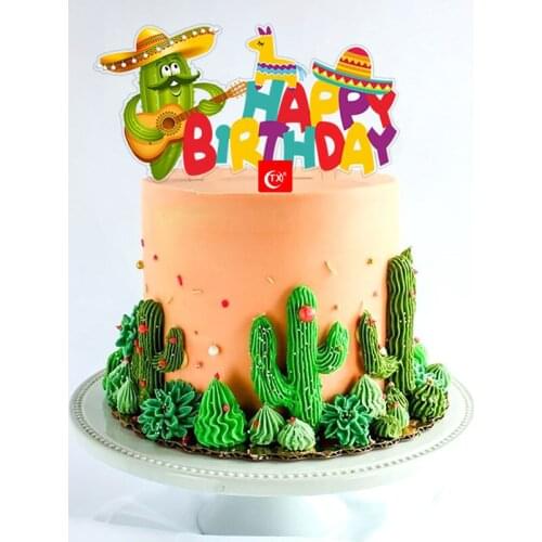Cactus Theme Acrylic Birthday Cake Topper Color Cute Cactus Baking Cake Topper for Kids Birthday Party Cake Decorations Supplies