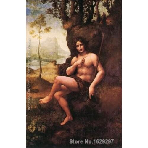 St John in the Wilderness (Bacchus) 15 by Leonardo Da Vinci paintings For sale Home Decor Hand painted High quality