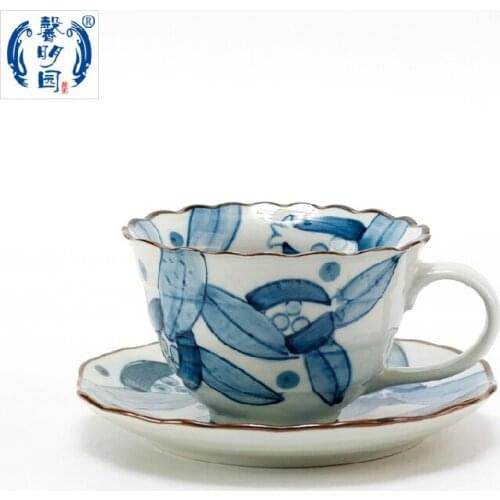 Ceramic blue and white underglaze color hand painted high temperature health coffee cup saucer set European tea drinking cup