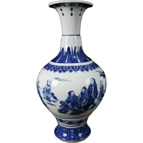 China Old Porcelain Blue And White Character Story Pattern Vase