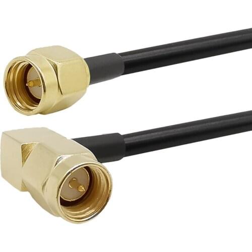 SMA Male to SMA Male Right Angle with Connecting Line RF Coaxial Coax Cable RG58 Antenna Extender Cable Adapter Wire Jumper