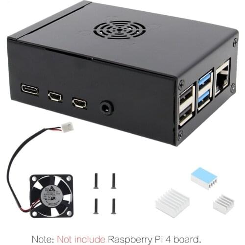 Raspberry Pi 4 Model B Protective Box, Raspberry Pi 4 Metal Case with Cooling Fan and 3PCS Aluminum Heatsinks for Raspberry Pi 4