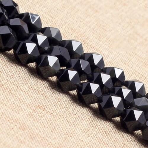 6-12mm Natural Round Faceted Black Obsidian Stone Beads For Jewelry Making Beads Bracelets 15'' Needlework DIY Beads Trinket