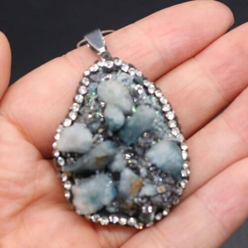 Natural Stone Pendant Irregular Purple Quartzs Diamonds Pendant Necklace for DIY Jewelry Best Birthday Gift Size 30x50-35x55mm