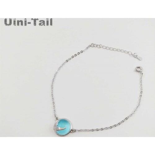 Uini-Tail hot new 925 sterling silver mermaid foam fishtail bracelet girl wind simple fashion blue crystal hand jewelry GN640