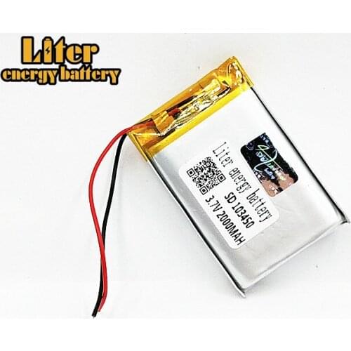 3.7V 2000mAh battery Lithium Polymer LiPo Rechargeable Batteries 103450 For Mp3 GPS Bluetooth speaker power bank electronic