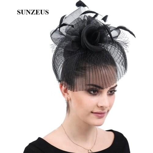 Fashion Black Tulle Hats 2021 Hot Sale Feathers Handmade Flowers Noble Ivory Bridal Wedding Hats Women Fascinators Headwer