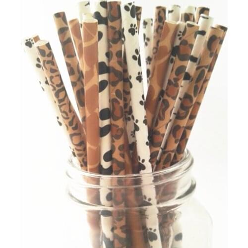 Fashion Animal Grain Straw Set Disposable Paper Cold Drink Straw Straight Print One-off Sucker Straight Straw Party Drinkware