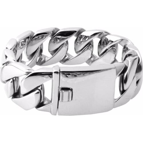 Punk Hip Hop 21.5/23cm Length Mens Bracelet Heavy Chain 316L Stainless Steel Jewelry Round Curb Cuban Thick Link Bracelet 26mm