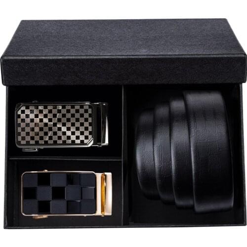 Genuine Leather Men Belt High Quality 3.5cm Witdth Automatic Buckle Belts For Men Cowskin Male Strap Gift Box For Men DiBanGu