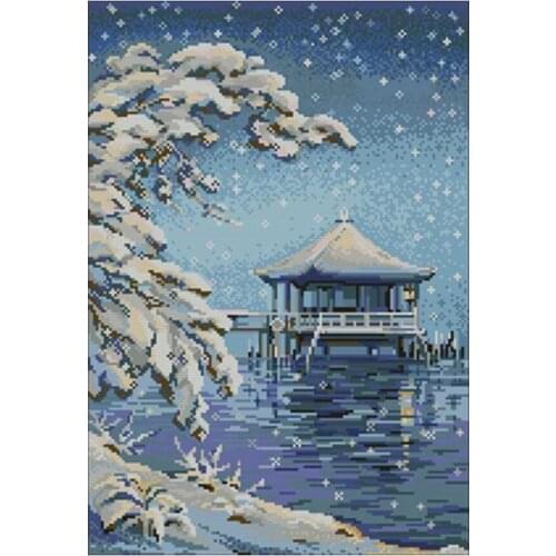 Snow scene patterns Counted Cross Stitch 11CT 14CT 18CT DIY wholesale Chinese Cross Stitch Kits Embroidery Needlework Sets