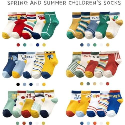 5 pairs Childrens Socks Wholesale Childrens Socks Spring and Summer Cartoon Animal Baby Socks Mesh No-Show Socks