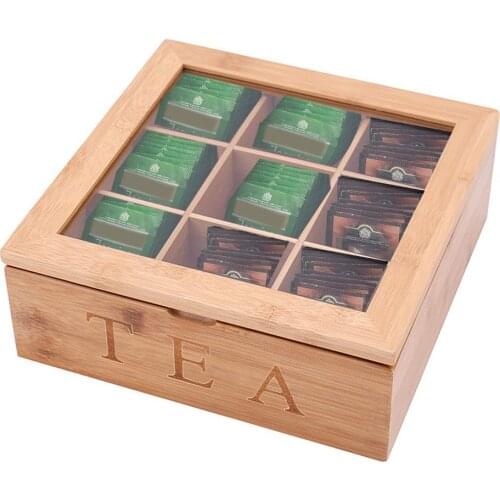Latest Bamboo Wooden Tea Box Coffee Tea Bag Storage Holder Organizer For Kitchen Cabinets Home Tea Jewelry Holders Wholesale
