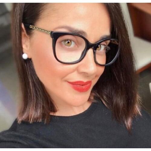 Womens Optical Spectacle Eyeglasses Fashion Myopia Nerd Square Transparent Glasses Chain Arm Design Female Oculos Armacaos UV