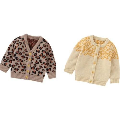 Toddler Baby Girl Fall Cardigan Leopard Print Long Sleeve Botton Sweaters Outfits Baby Clothes Set For 3M-24M