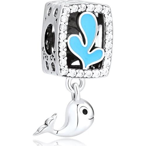 Fandola CKK 925 Sterling Silver Playful Dolphin Charm,Blue Enamel Fits Pandora Bracelet Necklace for Jewelry Making pulsera Gift