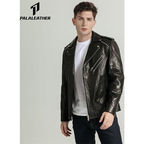 Casual Vegetable Tanned Goatskin Moto Leather Jacket