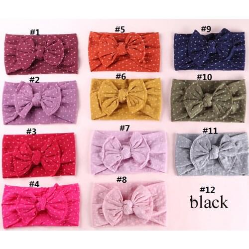 30PC/lot Dot Print Nylon Headbands Newborn Knotted Hair Bow Headband,Soild Bow Kids Girls Cotton Turban Hair Accessories