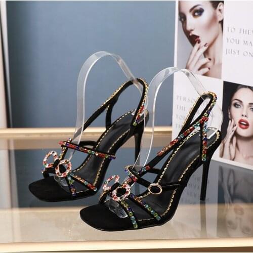 Summer fashion color diamond bow stiletto heel sandals temperament banquet dress all-match large size customized womens shoes