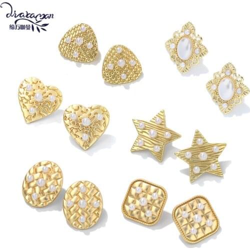 Dvacaman 2020 New Vintage Geometric Stud Earrings Golden Simulated Pearl Statement Jewelry Bijoux Wholesale Party Christmas Gift