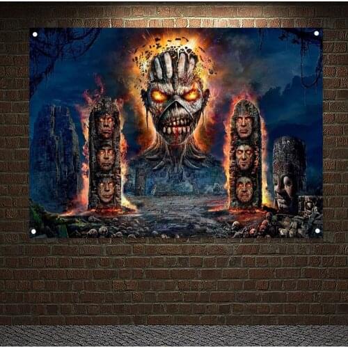 Pyramid Scary Bloody Art Flag Rock Band Metal Music Banner Canvas Painting Skull Tattoo Poster Wall Stickers Tapestry Wall Decor
