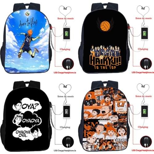 Students Haikyuu!! School Backpacks for Girls Boys Anime Knapsack Kids Cartoon Bookbags Mochila Unisex Teens USB Travel Bags