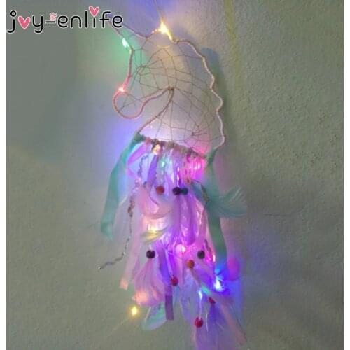 LED Lights Unicorn Dream Catcher Props Wall Hanging Ornaments Glitter Unicornio Hook Children Room Decoration Baby Shower Glow