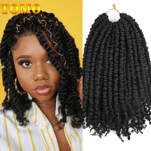 TOMO Bomb Twist Crochet Hair 12 Inch Spring Twist Crochet Braids 24 Roots Pre-looped Mini Passion Twist Synthetic Braiding Hair
