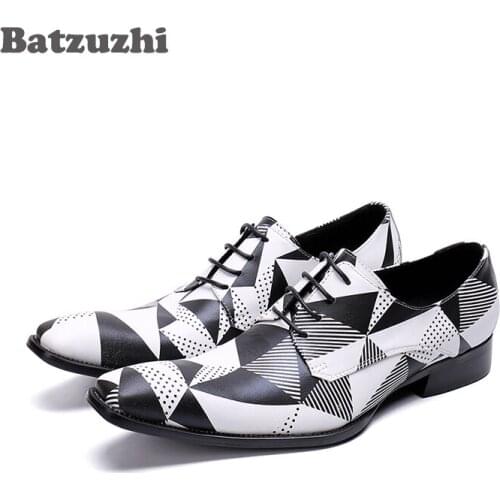 Batzuzhi Brand Men Shoes Lace-up Genuine Leather Dress Shoes for Men Black White Business Shoes Men Wedding and Party Zapatos