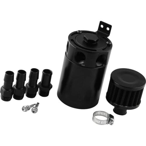 3-Port Universal Aluminum Alloy Baffled Oil Catch Can/Tank/Air-Oil Separator with 1 Inlets 3 Outlet--Black