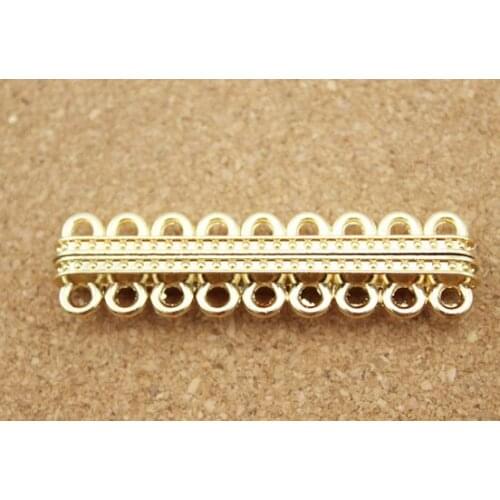 10pcs/lot God Color 9 Hole Magnetic Clasps Connectors 55x14.5mm for DIY Necklace Jewelry Making Findings Supplier