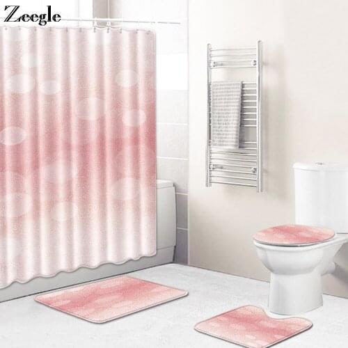 Zeegle Washable Bath Shower Curtain Bathroom Mat Set Waterproof Shower Curtain Shower Room Doormat Anti-slip Toilet Foot Mat
