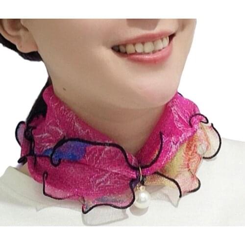 Pearl Lace Variety Scarf Silk Bandana Pearl Pendant Scarf Printed For Women Neck Hair Chiffon Scarves Pearl Lace Variety Scarf