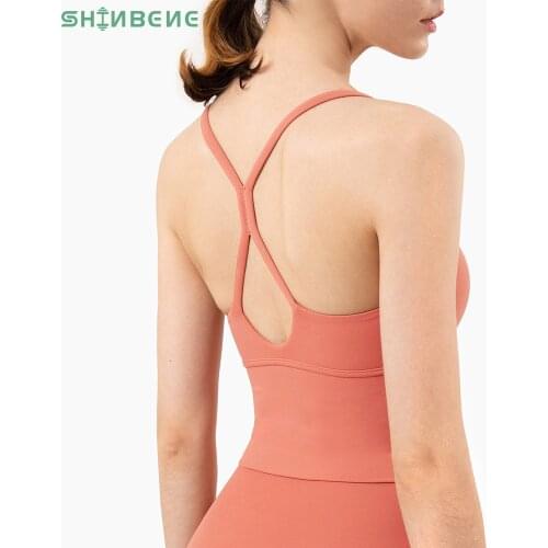 SHINBENE ESSENTIAL Naked Feel Yoga Fitness Athletic Crop Bras Women Buttery-soft Plain Workout Gym Crop Top Sport Brassiere